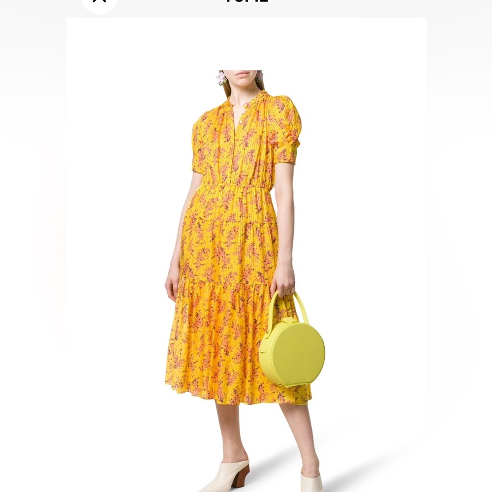 ULLA JOHNSON Corrine Floral Striped Tiered Cotton Silk Midi Dress Sunflower 8
